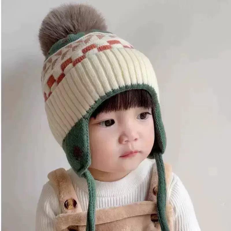 Baby's Cute Warming Beanie Hat Autumn Winter Fashion Fur Ball Ear Protection Knitted Unisex Polyester/Cotton 1-2 Years 6-12