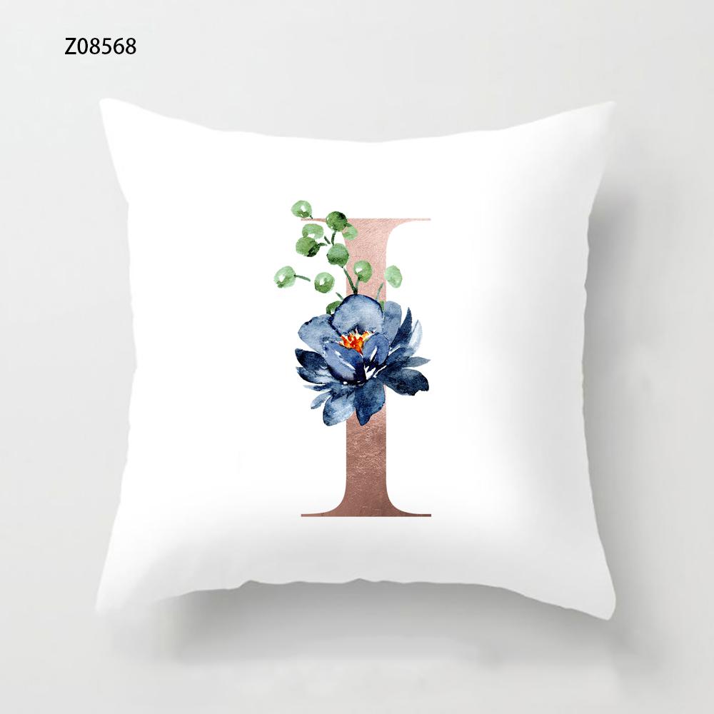 Pink Initials A B C Pillowcase Alphabet Flowers Home Sofa Decor Cushion Cover Living Room Bedroom Bed Decorative Pillow Cover