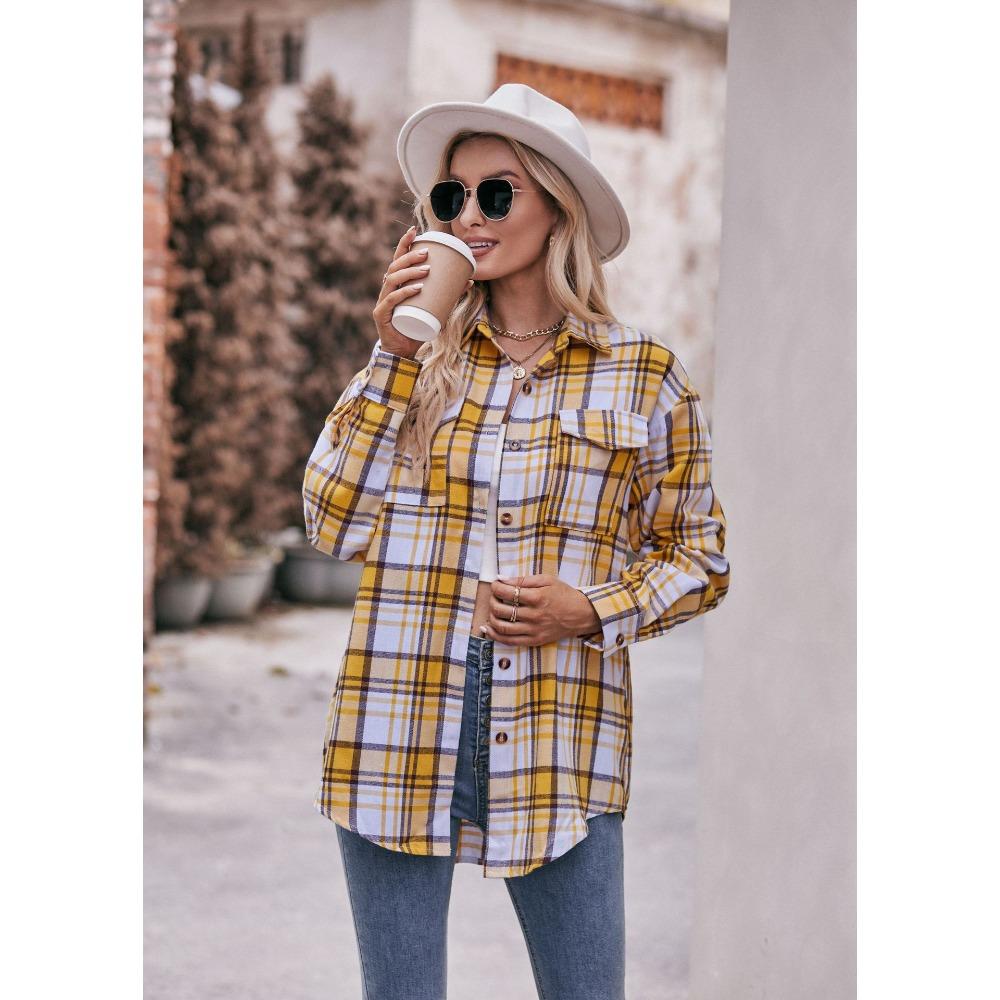 Autumn and Winter Casual and Fashionable Loose Checkered Women's Blouses & Shirts