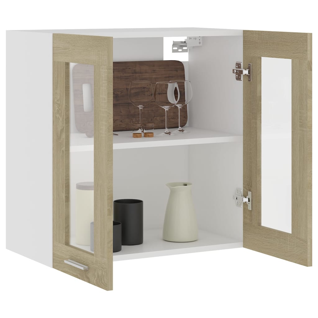 Lyon Wall Mounted Glass Cabinet in Sonoma Oak 60 x 31 x 60 cm Wood Based Material