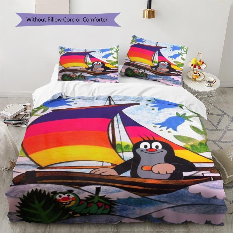 Krtek The Little Mole Color Umbrella Daisy Rain Bug Cartoon Print 3pcs Bedding Set Duvet Cover Pillowcases Kids Cartoon Home Textile For Children Fans