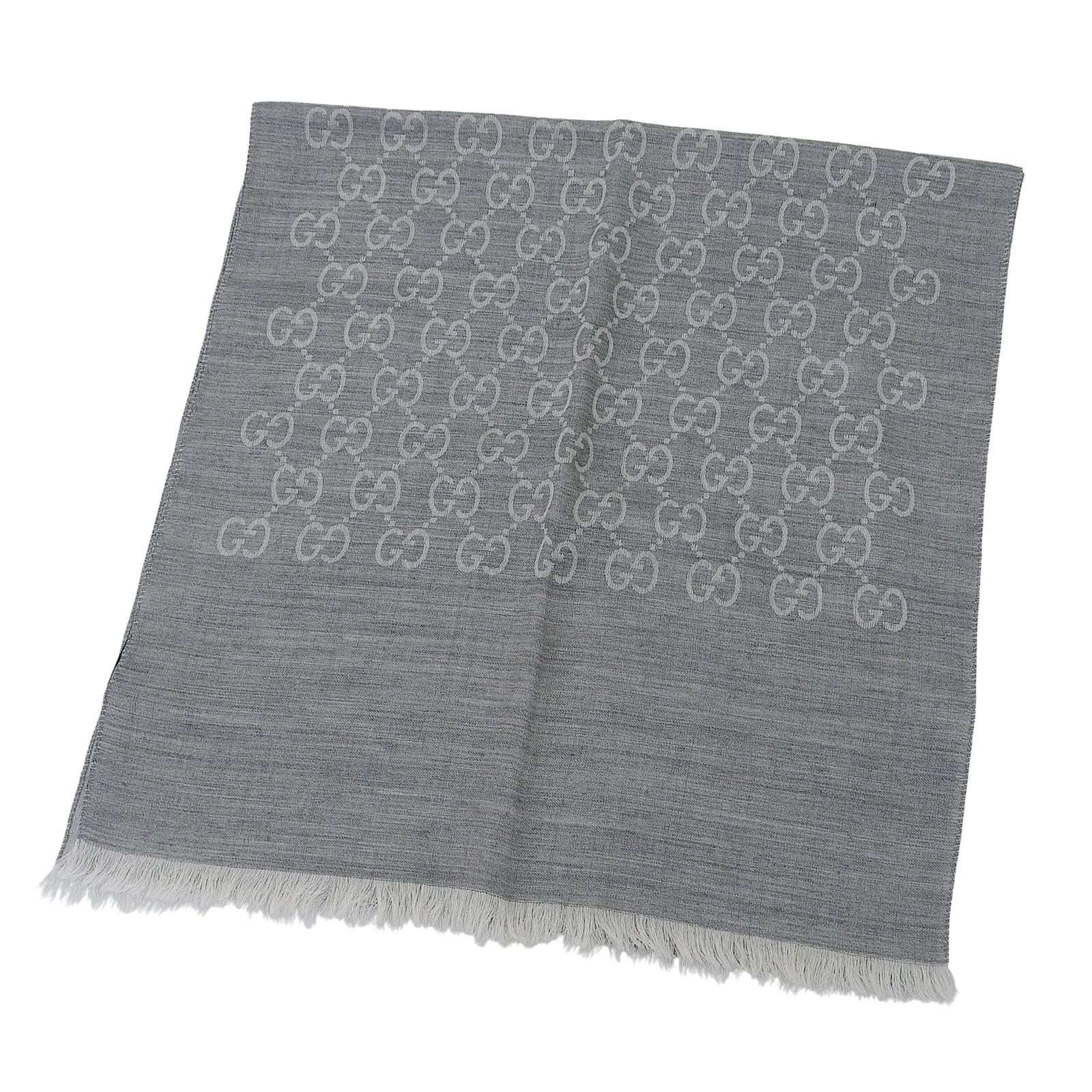Excellent GUCCI Stall GG pattern with fringe gray wool Women Used