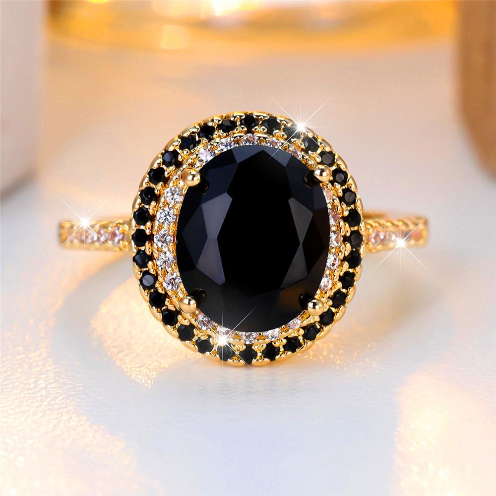 Trendy Black Zircon Crystal Vintage Gold CopperColor Wedding Bands Engagement Rings For Women Men Minimalist Jewelry