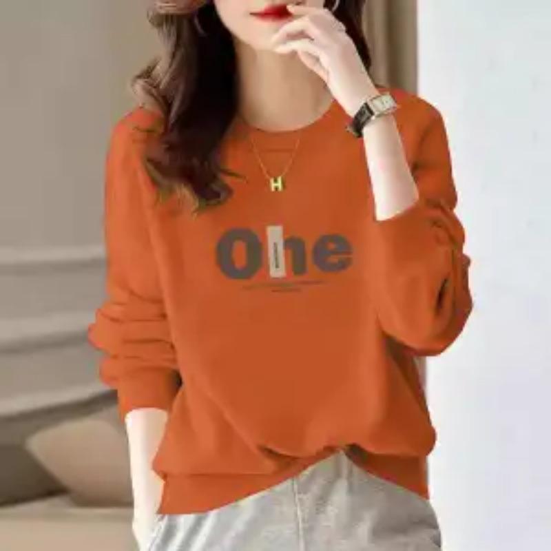 Pure Cotton Sweatshirt for Women in Autumn and Winter Thickened Trendy Letter Print Simple Casual Fashion Women's Top