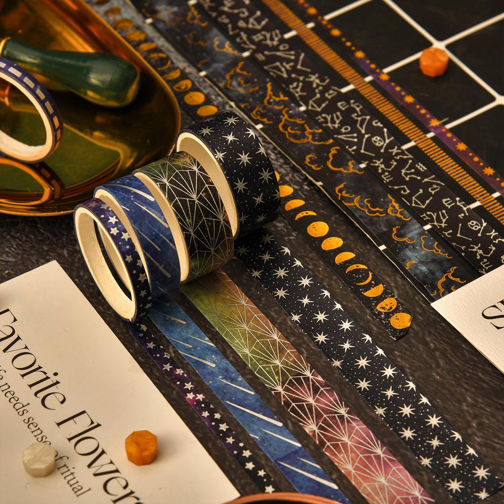Songdao Washi Galaxie Étoilée Ensemble Masquage Ruban Adhésif Feuille avec et Motifs Nébuleuse Parfait pour et Emballage Cadeau x 2m Ruban, & Ciel, 36 Rouleaux Or/Argent