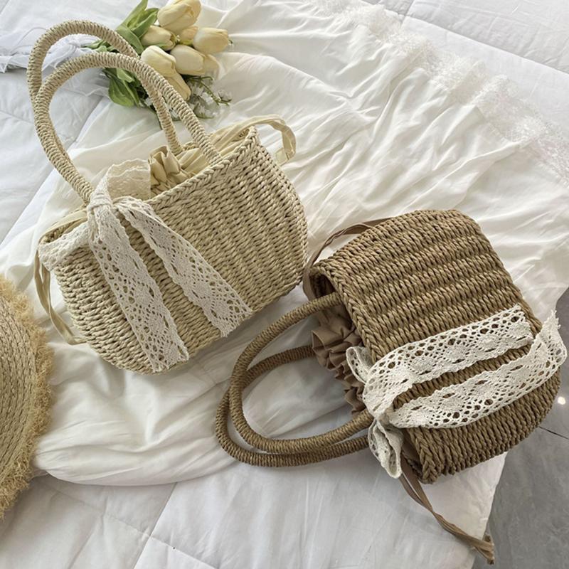 Yogodlns Stro Zak met Trekkoord voor Dames Tas met Handvat Zomer Strand Geweven Boho Tas Rotan Grote Capaciteit Tote Bag Dames Shopper Clutch