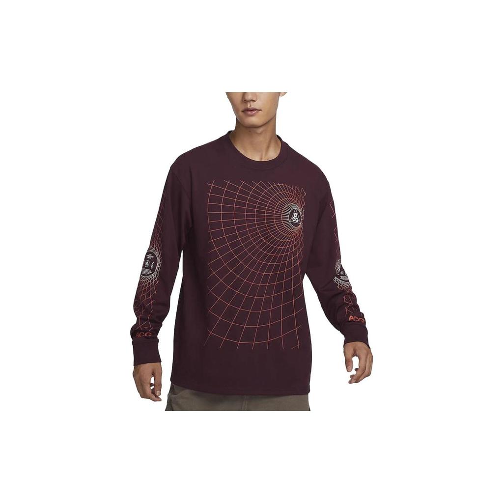 Nike ACG Manhole Print Crew Neck Long Sleeve T-Shirt Men Tops Dark-Brown FJ1134-681