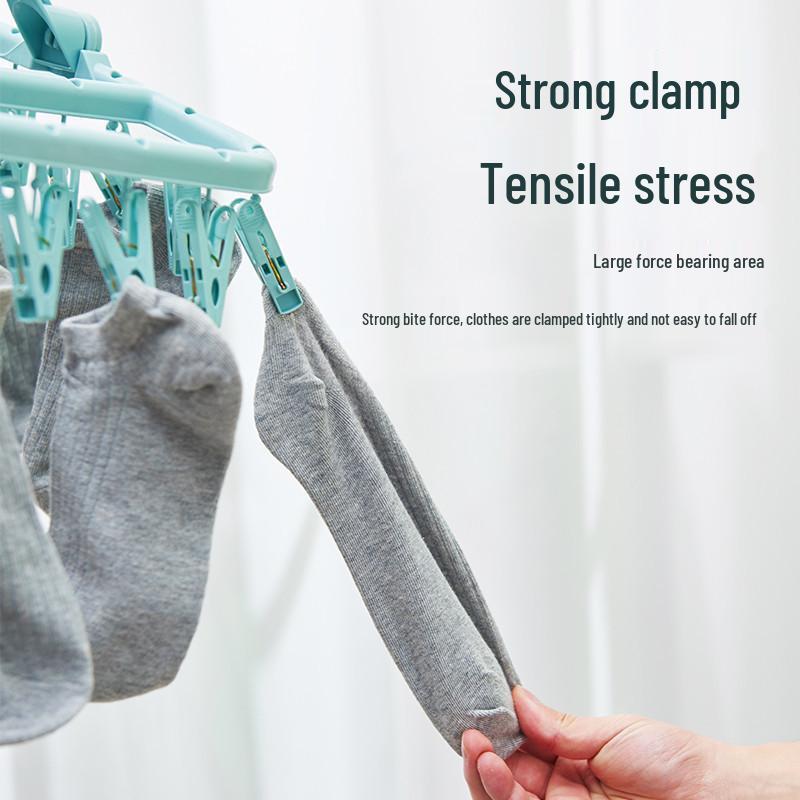 32-Clip Multi-Functional Folding Clothes Drying Rack - Windproof Plastic Hanger for Socks and More