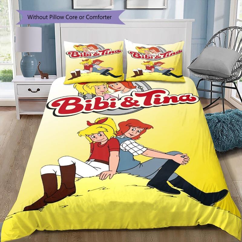 Bibi Blocksberg Cartoon Duvet Cover Set, Cute Witch Bibi & Papa Print Kids Bedding With 2 Pillowcases, No Comforter, Bedroom Decor Gift