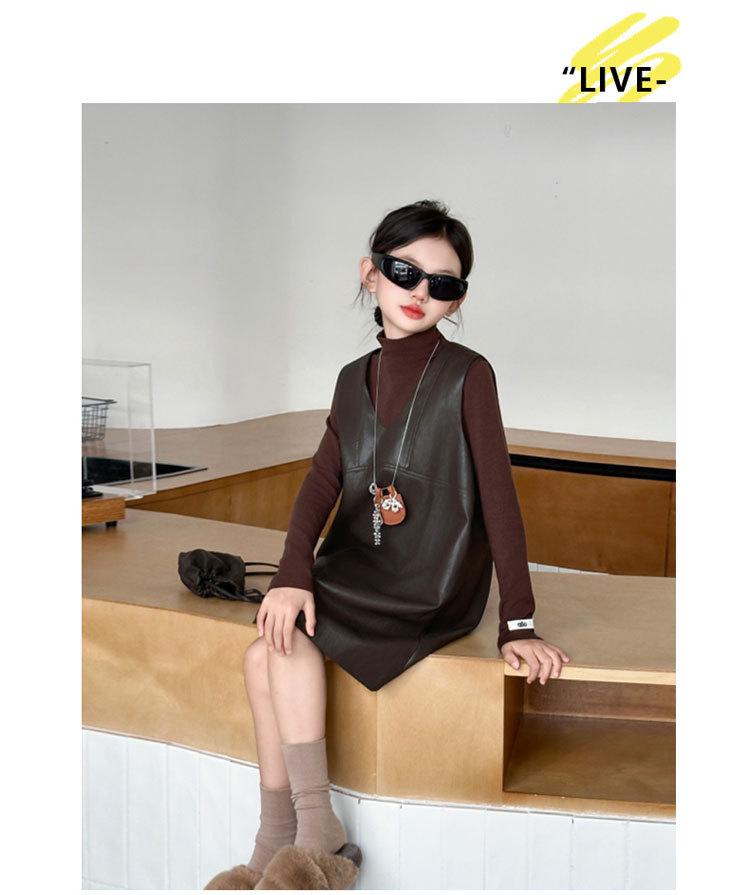Mädchen 2025 Herbst Lederrock & Weste Kleid Set - Lässiges Zweiteiler-Ensemble
