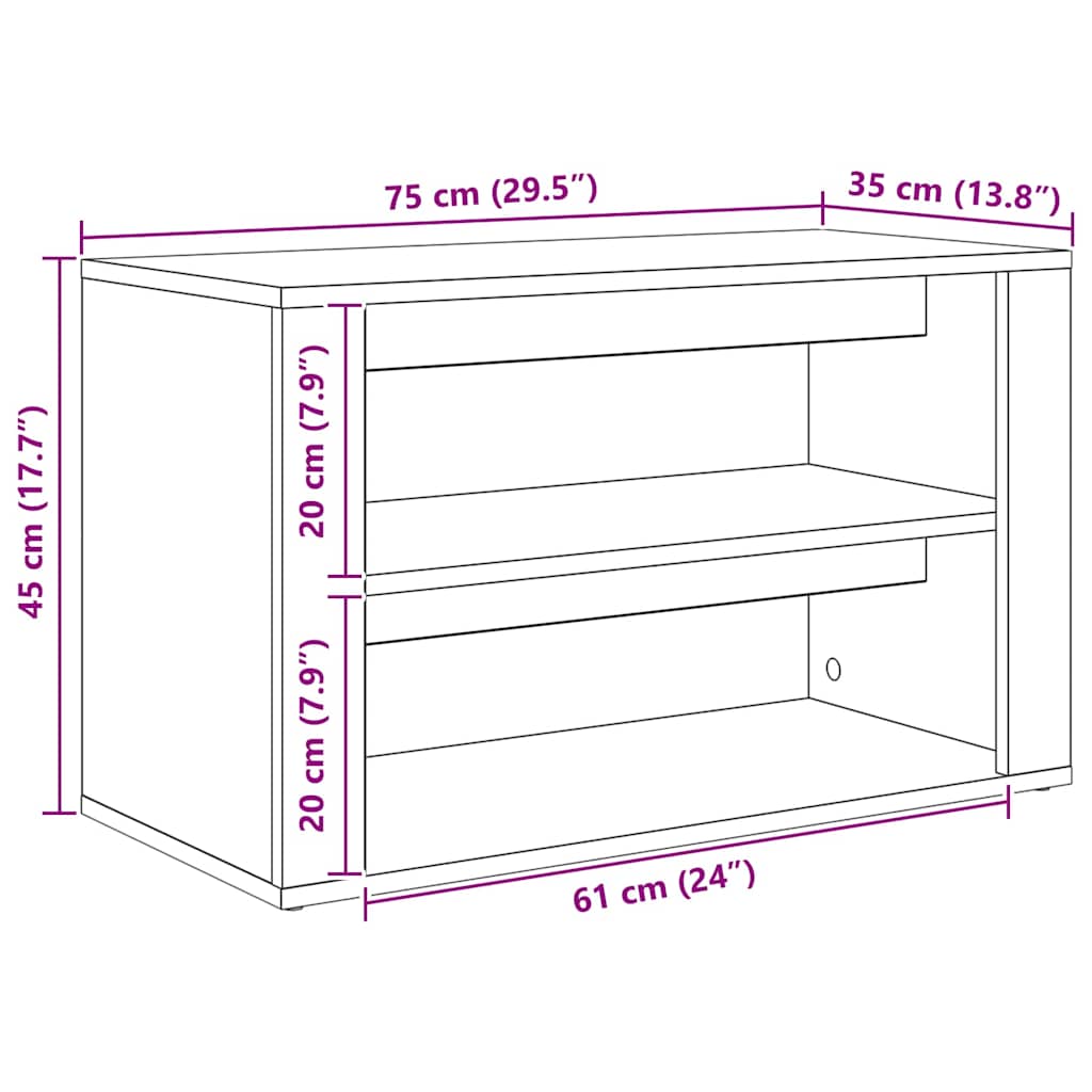 Shoe Rack Artisan Oak 75 x 35 x 45 cm Wood Based Material