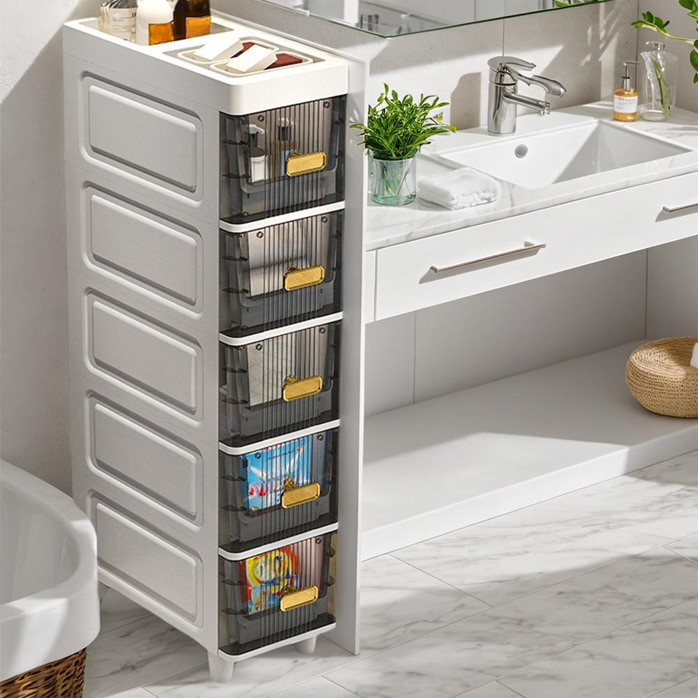 Narrow Toilet Storage Cabinet 4/5 Tier Waterproof Narrow Toilet Drawer Closestool Crevice Rack for Small Spaces Bedroom Bathroom