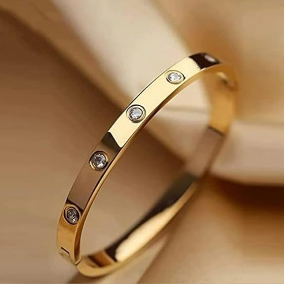 8K Gold Plated Stainless Steel Openable Crystal Cuff Bangle Bracelet for Mother Sister Wife Girlfriend