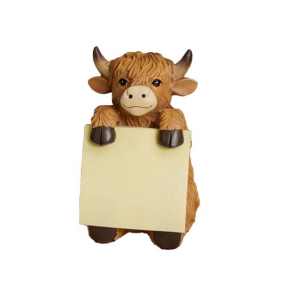 Highland Cow Pop-up Note Pad Dispenser Cute Resin Cow Memo Pads Note Holder for Home Office Desk Accessories