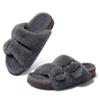 Fashion Kidmi Womens Fuzzy Slippers with Arch Support Adjustable Buckles New Fashion Cork Footbed Slides Open Toe Indoor Shoes for Women