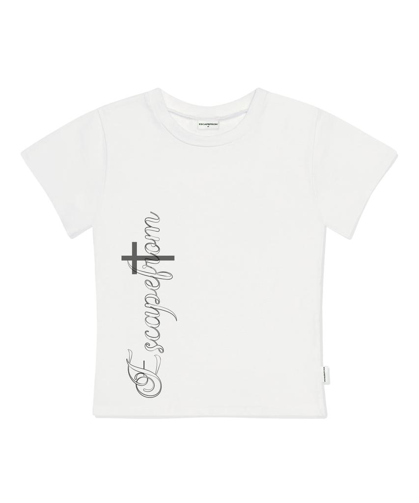 ESCAPEFROM Vertical Logo Print Slim Fit Short Sleeve T-Shirt Black