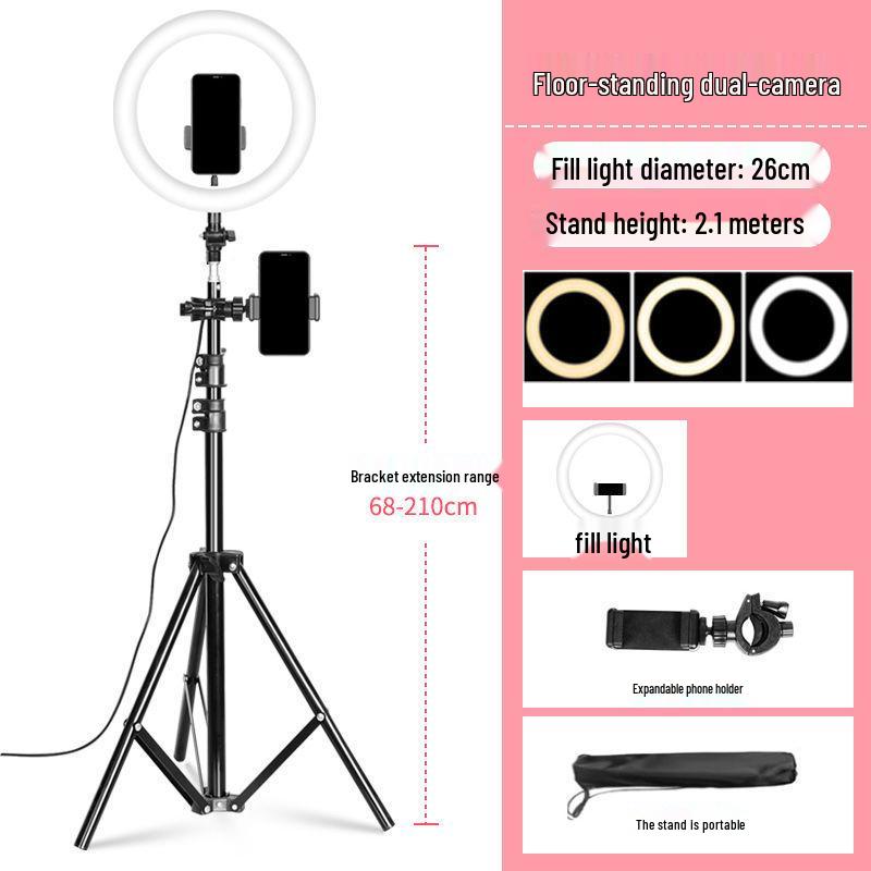 Mobile Phone Live Streaming Ring Light with Retractable Tripod and Multi-Position Stand