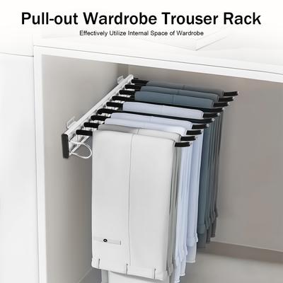 Pull-out Pants Rack Wardrobe Clothes Hanger Bedroom Non-slip Trouser Hanger Left Right Mounted Clothes Rack Aluminum Alloy