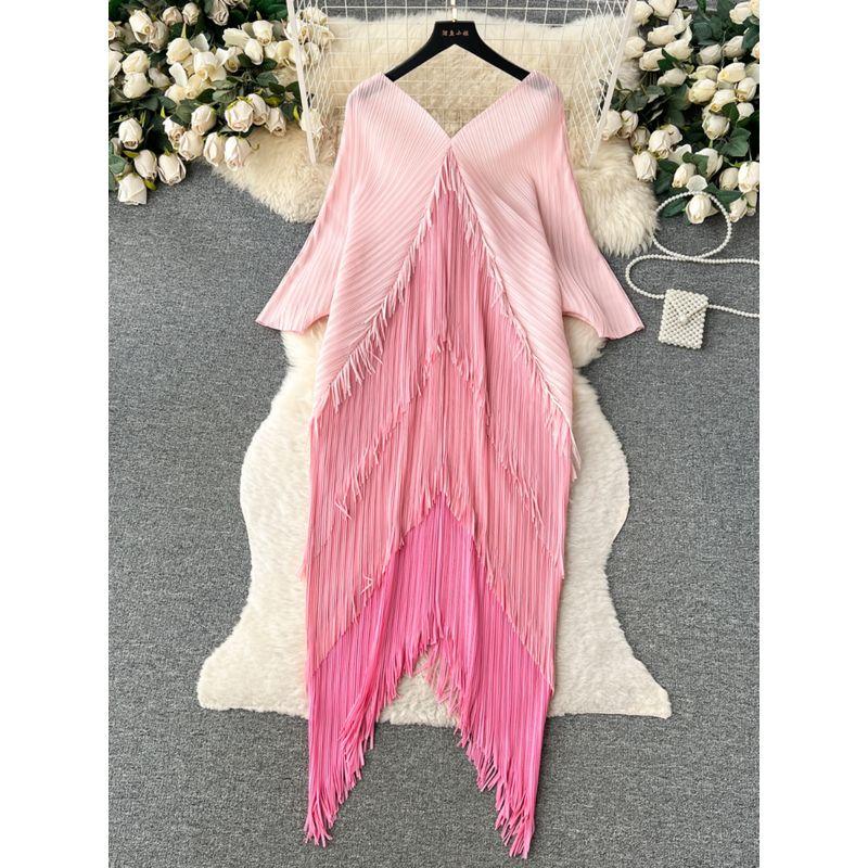 Women's Wear Niche Style Contrast Color Stitching Tassel Dress