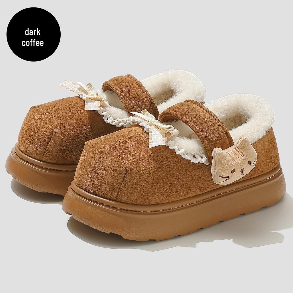 Women's Furry Non-Slip Cotton Slippers - Thick-Soled, Closed-Heel for Autumn & Winter