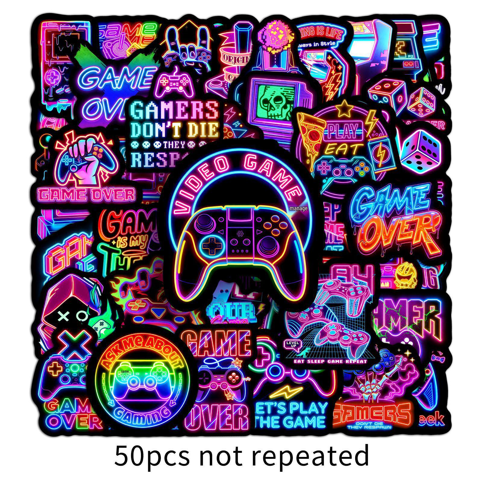 50 Neon Game Stickers: Trendy, Colorful, Waterproof Graffiti for DIY Helmets & Computers