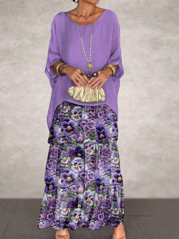 2024 Chiffon Mesh Bat Sleeve Round Neck Long Dress