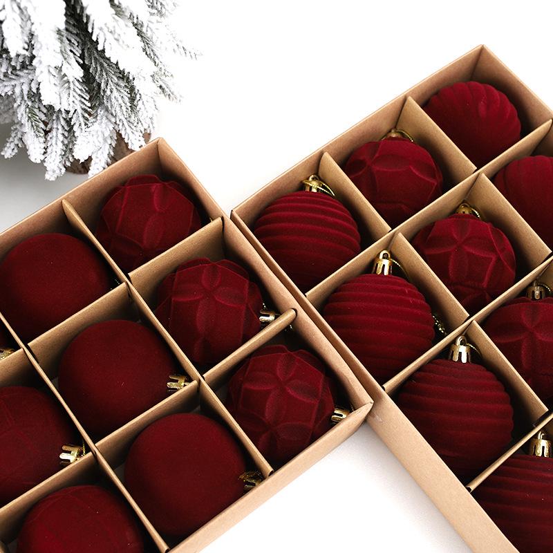 Christmas Flocked Velvet Balls, 6cm, 12-Piece Set - Irregular Plastic Tree Ornaments