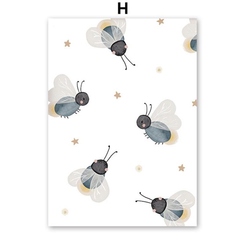 Boho Cartoon Bear Hedgehog Mouse Balloon Leaf Posters Art Prints Canvas Painting Wall Picture For Baby Kids Room Home Decoration