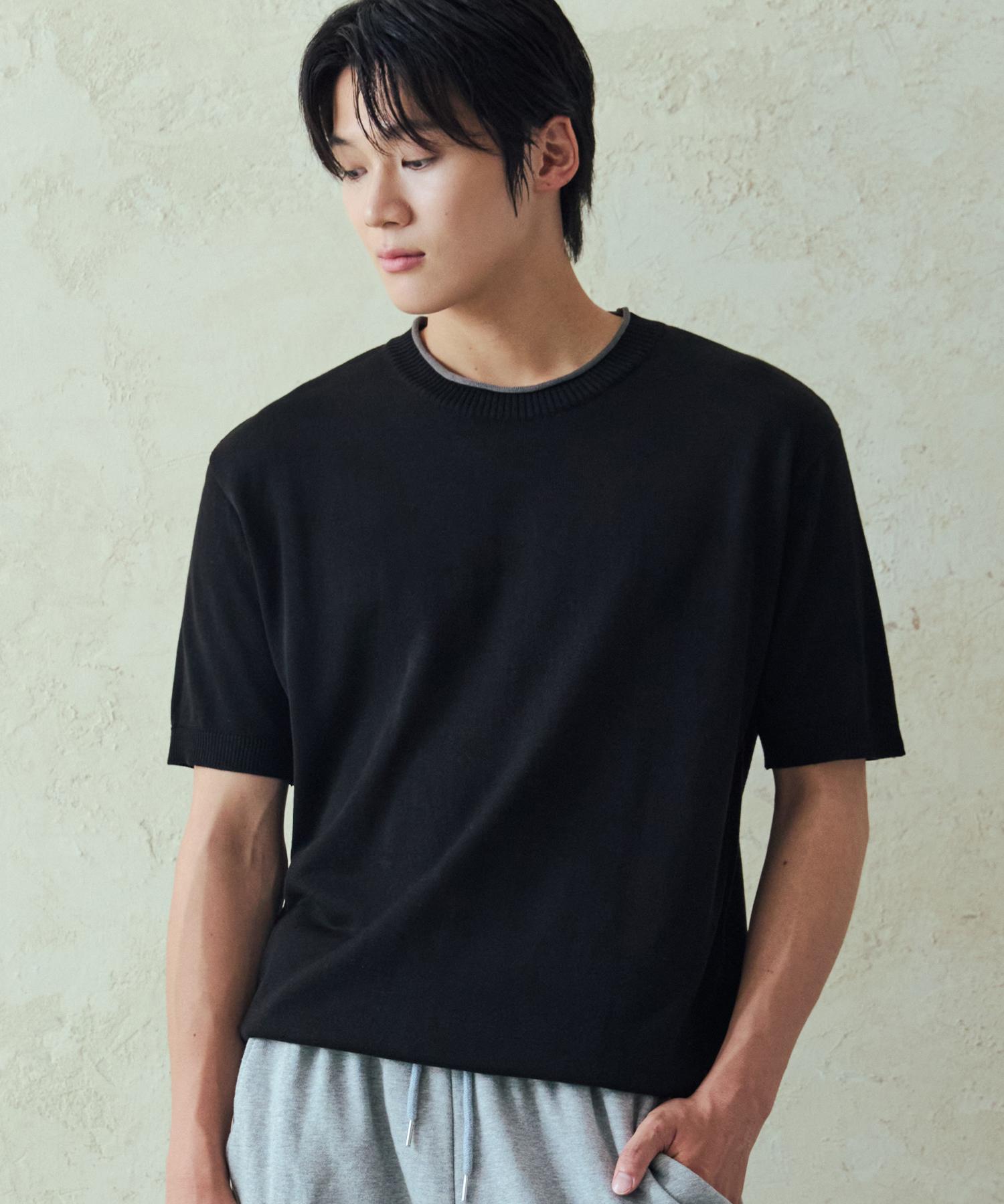 Nod You Neck-Pointing Short Sleeve Knit [Black] M
