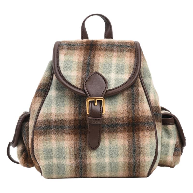 2025 Fashion Women's Vintage College Suede Plaid Backpack Bag