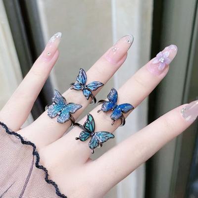"Colorful Fantasy Charm" Dark Personality Enamel Oil Dripping Butterfly Opening Ring Niche Premium Sense Stacked Ring Woman