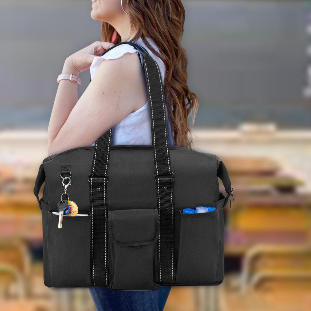 Tote Business Side Large Many A4 Document Includes Pen Holder and Sleeve for Inch Business Black [Damero] Teacher's Bag, Bag, Snaps, Capacity,