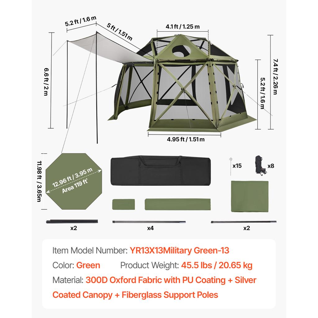 SucceBuy Pop up Gazebo Screen Tent Large Camping Canopy Tent with Removable Top & Carry Bag Quick-Set & Bite-Proof for Backyard