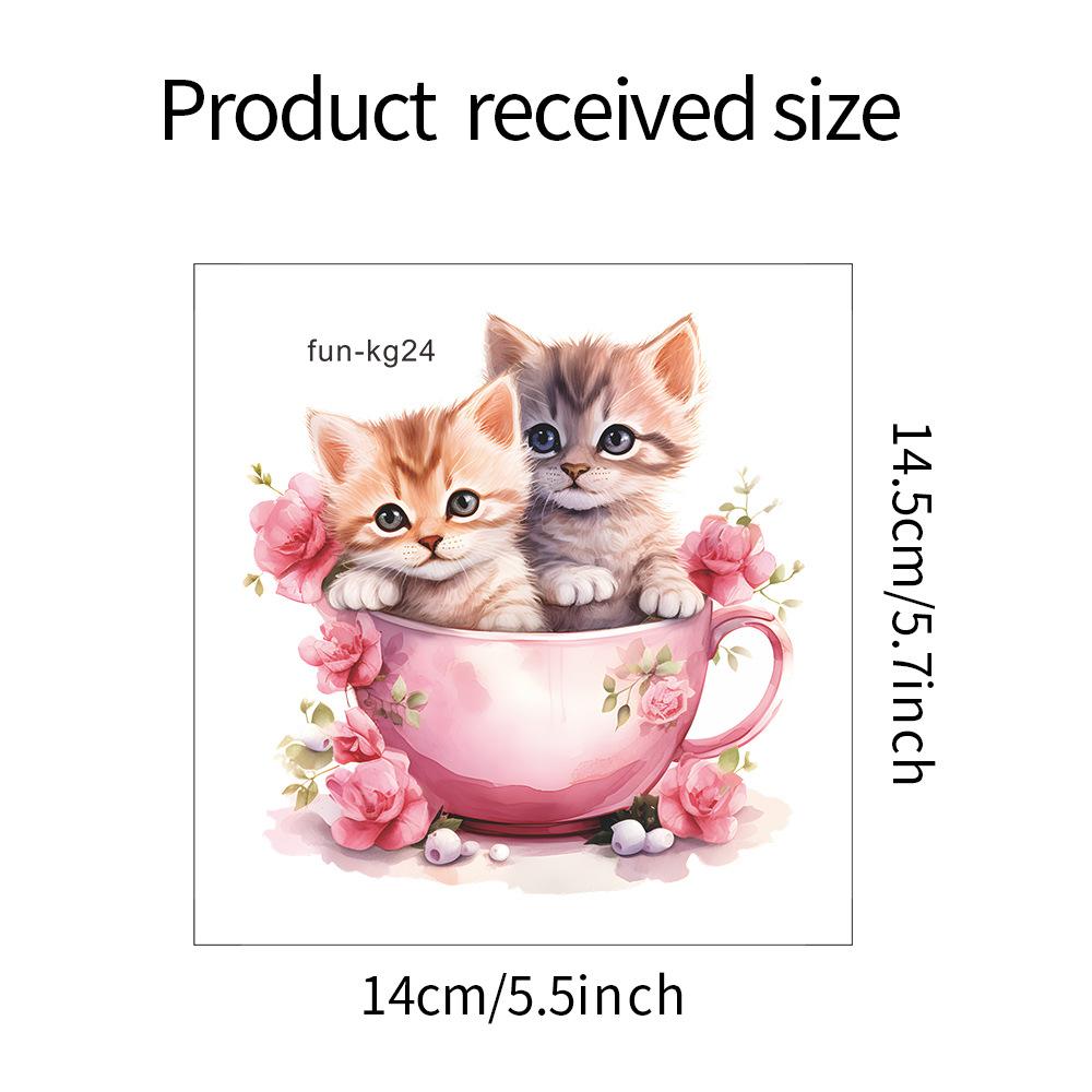 Whimsical Teacup Cat with Flowers Light Switch Stickers Playful Cartoon Decals for Living Room and Hallway Decor