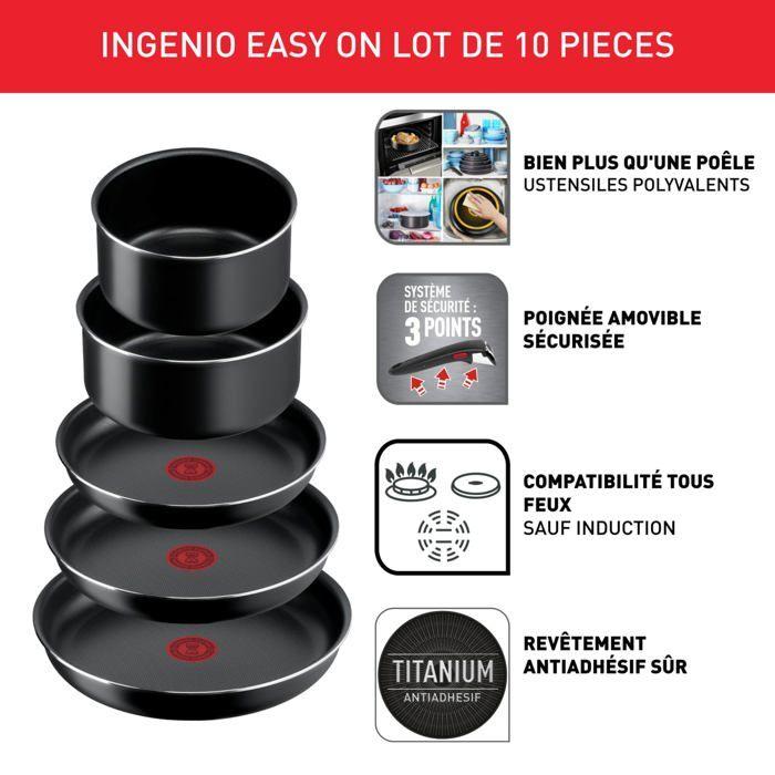 Batterie de cuisine - tefal - ingenio - 10 pièces - poignée amovible - antiadhésif titane