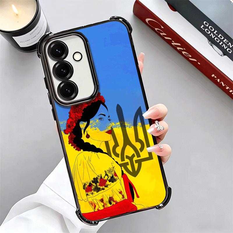 Blue Yellow Ukrainian Girl Plating Phone Case For Samsung A17 A07 A37 A57 A16 A56 A15 A55 A14 A54 A13 A53 A26 A36 A25 A35 A24 A3