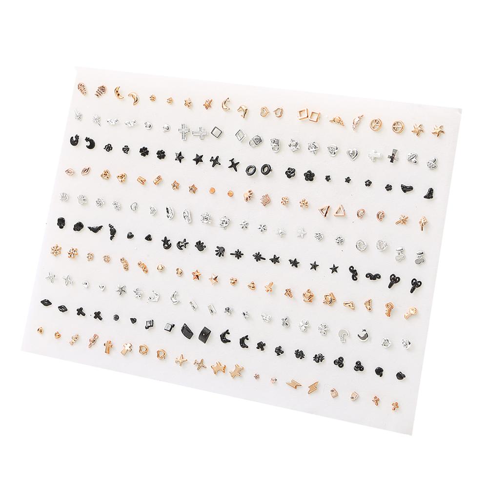 100Pairs Acrylic Crystal Heart Star Moon Small Stud Earrings Set For Women Girl Animal Flower Plastic Earring Trend Jewelry