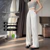 150cm Women's Summer High Waist Ice Silk Wide-Leg Pants - Slim Fit, Straight Leg, Petite 145
