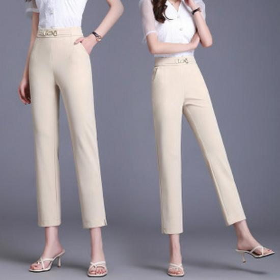 Women's Black Micro-Flare High-Waisted Elastic Pants, Slim Fit, Plus Size, Casual Spring/Autumn 2025.