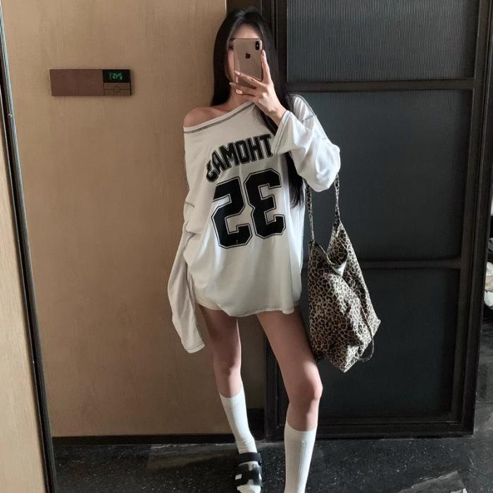 Jinliang Cienka Bawełna Lycra Koszulka z Długim Rękawem - Luźny Krój, Styl Casual