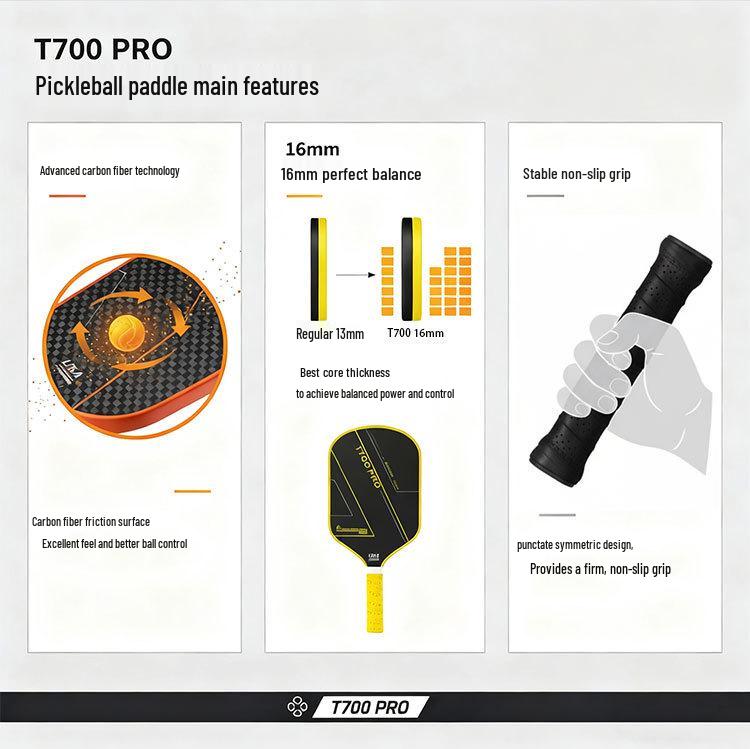 T700 Matte Carbon Fiber 16mm Pickleball Paddle - Lightweight, Professional Competition Style
