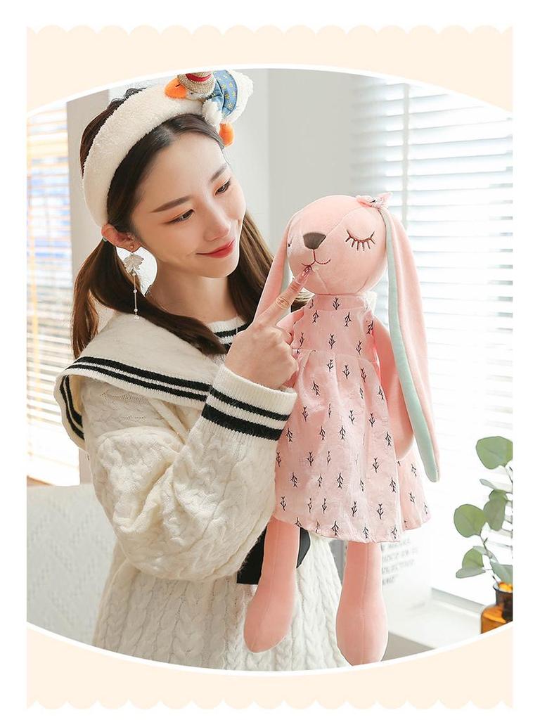 Anan Hase Plüschtier - Kaninchenpuppe mit langem Ohr im Blumenkleid für Mädchen.