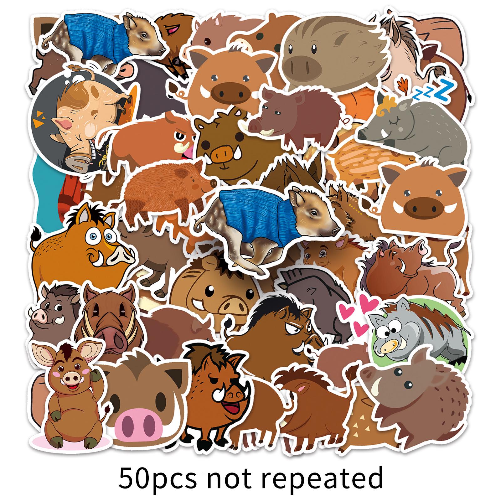 

50pcs Waterproof Wild Boar Cartoon Stickers for Bottles, Journals, Notebooks
