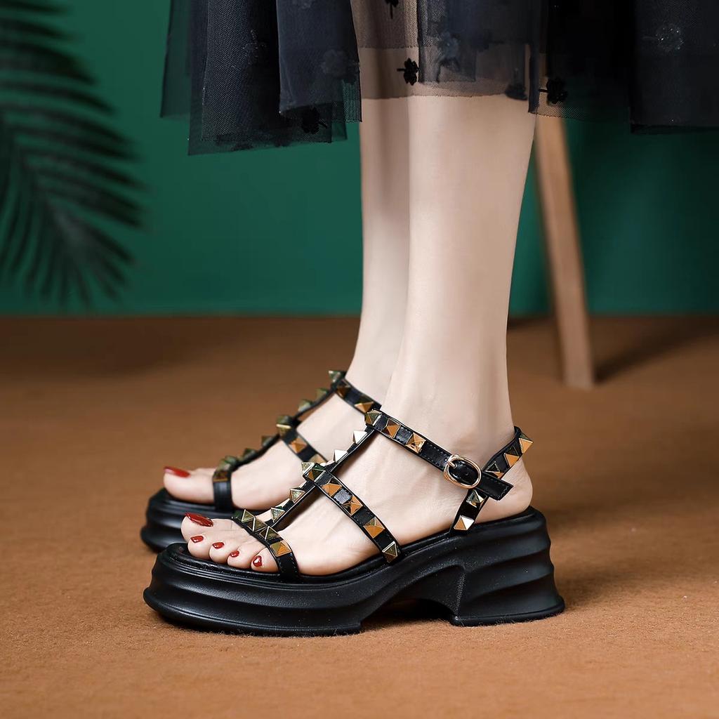 Thirteen lines of genuine leather platform sandals women's 2025 new summer willow ingot open toe height increase versatile fairy Roman shoes