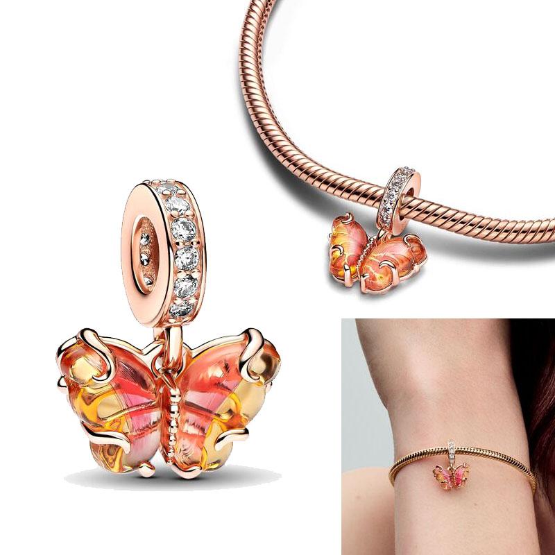Newcopper Bead Charm Spring Series Sparkling Butterfly Dangle Charm Diy Fit Original Pand Bracelet Women Jewelry Gift