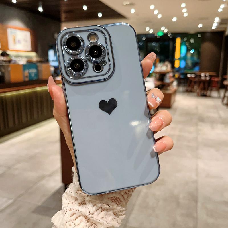 Soft Electroplated Love Heart Phone Case For Iphone 14 13 11 12 Pro Max Xs Max Xr 14 Plus Shockproof Luxury Plating Bumper Cover