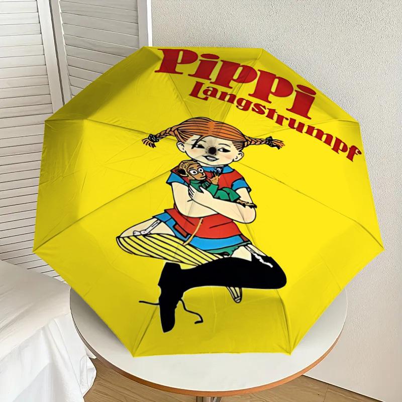 1 Stück Pippi Langstrumpf Regenschirm - 8 Speichen verstärkt, Automatisches Öffnen, Leicht & Langlebig, Niedliches Modeaccessoire für Draußen - W9319