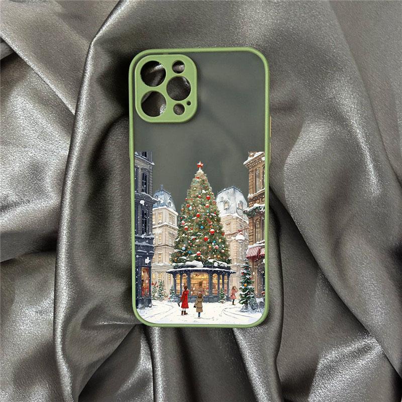 Christmas Phone Case for IPhone 16 15 14 11 Pro Max 14 Plus X XS XR 12 13 Mini Hand Painted Winter Snow House Matte Funda Cover