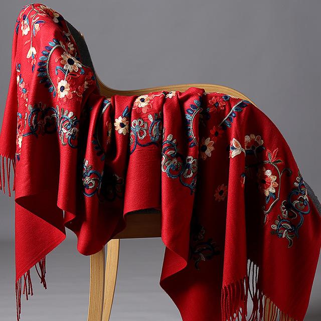 New Arrival Shawl Autumn Winter Scarf Embroider Flower Scarf Shawl Fringed Scarves Women Scarf Designer Bufanda Mujer