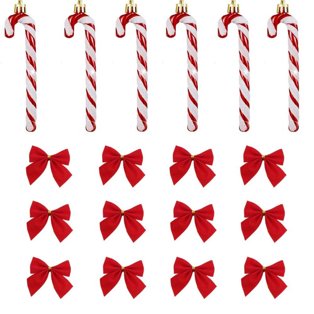 

Bows Christmas Tree Decorations Bowknot Design Hanging Decorations Candy Cane Pendant Door Hanging червоний